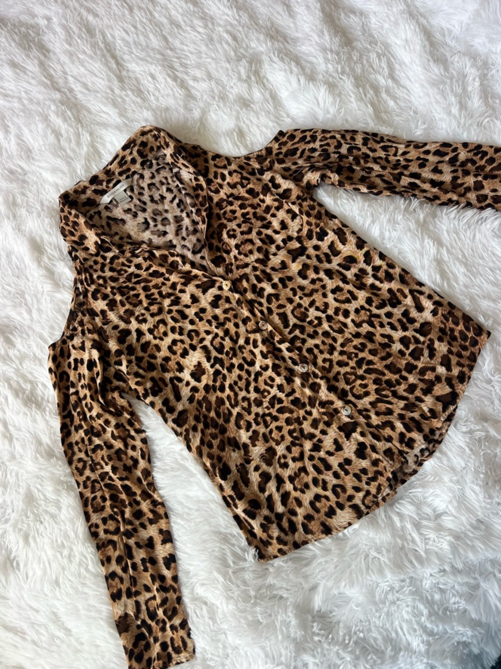 Boston Proper Leopard Print Blouse Open shoulders Shirt Size S